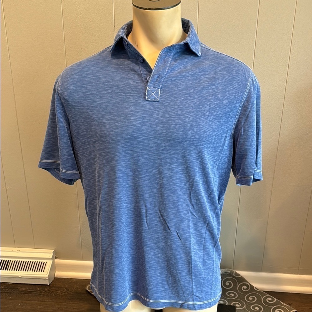 age of wisdom Men’s Medium Casual Blue Polo with Heathered Texture